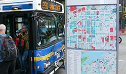Bus stopping downtown